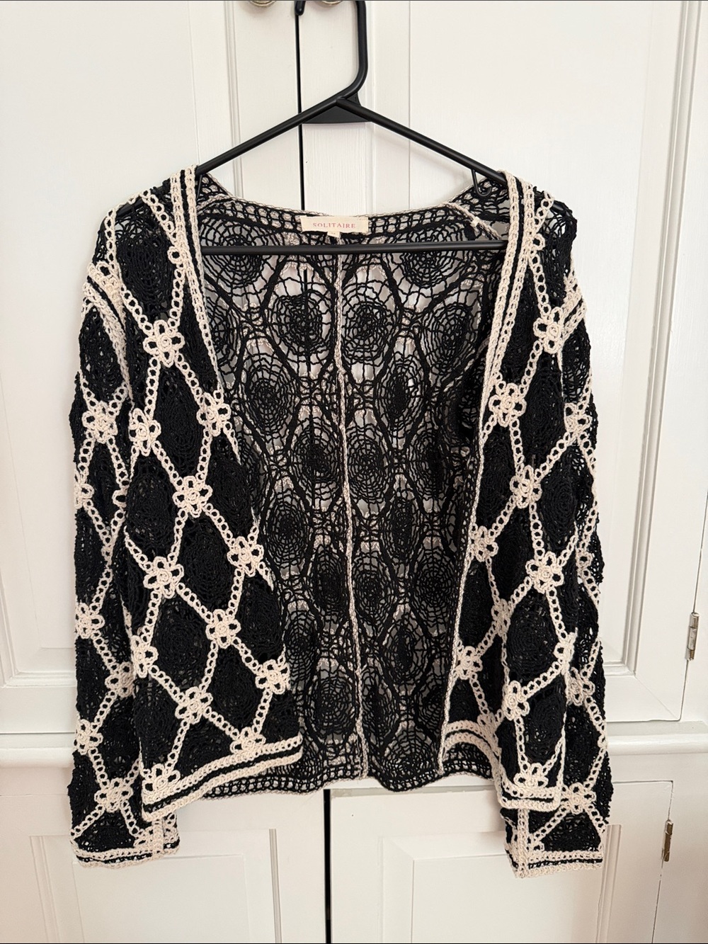 Solitaire Black and Cream Crochet Openwork Cardigan